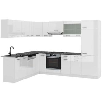 Vicco Cucina angolare completa R-Line, Bianco lucido/bianco, 227 x 287 cm, pl Antracite