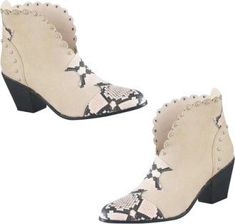 Frcolor Rivet Ankle Boots with Thick Heel Women S Pointed Short Boots for Autumn Winter Fashion Comfortable Mid Heel Shoes for Party Office Casual Wear Stylis