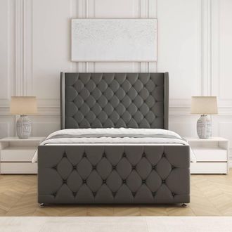 Fimous BSSPOKE Anna Plush Velvet Divan Bed 54 Headboard & Mattress No Drawers in Grey | Size: Double