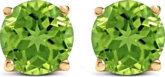 House of Brilliance 14K Gold 5X5MM Round Birthstone Solitaire Stud Earrings in Green Peridot | Yellow at Nordstrom