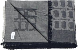 Ferragamo Sciarpa con frange e motivo Gancini - Grigio
