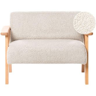 Beliani Kids Sofa Beige Boucle Upholstered with Armrests Modern 1-Seater Toddler Couch LALMO
