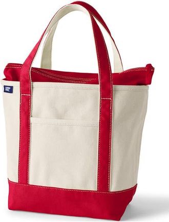 Lands End Zip Top Canvas Tote Bag in Natural/heritage Red at Nordstrom, Size Medium