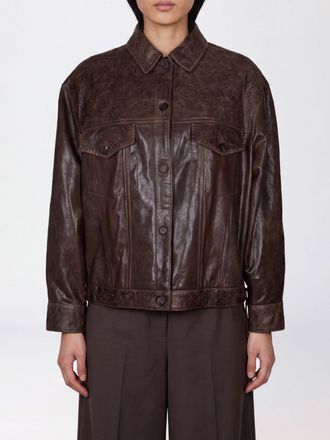 Golden Goose Giacca a camicia in pelle con spalle scese