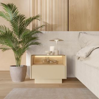 Dmora Comodino Veirra, Un Caj&oacute;n, 2 Estantes, Apertura Push-pull, 53x40x43h Cm Marr&oacute;n Claro