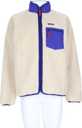 Patagonia Textured Beige Fleece Jacket With Royal Blue Accents