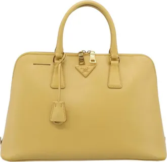 Prada Promenade Saffiano Leather Yellow Leather Handbag (Pre-Owned)