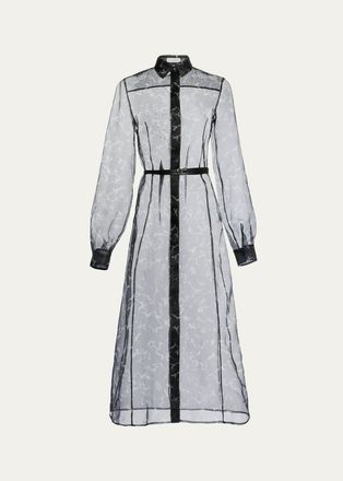 Altuzarra Judina Abstract-Print Silk Organza Belted Midi Shirtdress