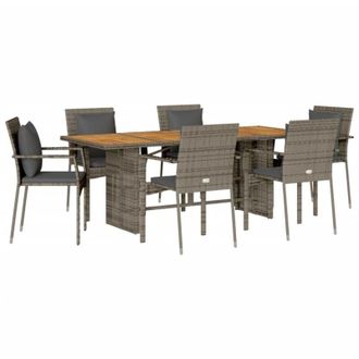 vidaXL Set Comedor Jard&iacute;n 7 Pzas Y Cojines Rat&aacute;n Sint&eacute;tico Gris Vidaxl