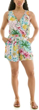 Nina Leonard Smocked Waist Romper in Mint Multi at Nordstrom Rack, Size X-Large