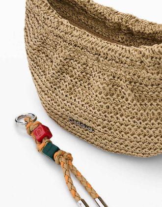 Desigual Portafoglio a tracolla ovale beige con ciondoli-Neutro