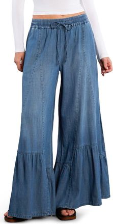 BILLY T Drawstring Waist Tiered Denim Pants in Vintage Denim at Nordstrom, Size X-Small