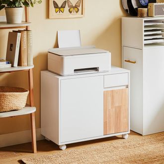 SoBuy Mobile Office Storage Cabinet - White & Natural Wood