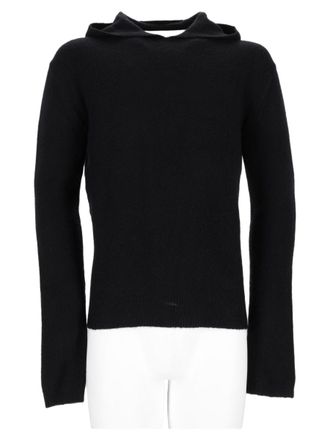 Rick Owens Minimalist Black Sweater With Subtle Hood And Fine-Knit Fabric