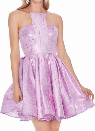 Alyce Paris Metallic Mini Dress In Lilac