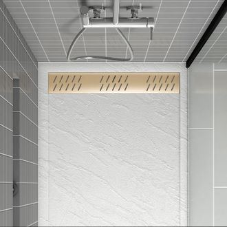 Aurlane Aurlane - Rejilla Lineal De Aluminio Acabado Dorado Cepillado Para Platos De Ducha - 79.5x11x0.2cm - Grid Line Gold
