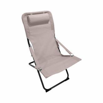 Mobili Rebecca Tumbona plegable de acero y poli&eacute;ster beige y gris, 88x63x83 cm