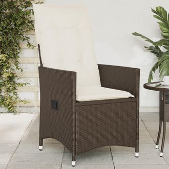 vidaXL Sill&oacute;n Reclinable De Jard&iacute;n Con Cojines Rat&aacute;n Sint&eacute;tico Marr&oacute;n Vidaxl