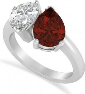 Allurez Pear/Pear Diamond & Garnet Toi et Moi Ring Platinum (4.00ct)