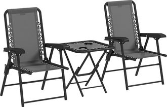OUTSUNNY 3 Pieces Folding Garden Bistro Set with Cup Holders - Khaki - Dark Grey | TJ Hughes
