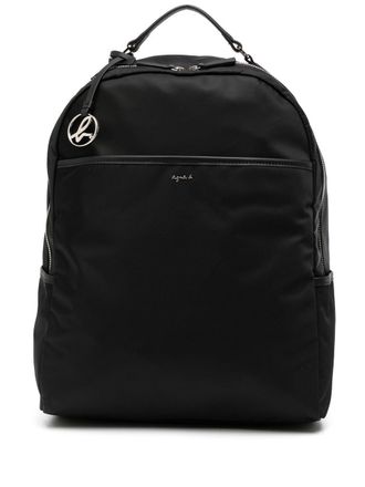 agn&egrave;s b. logo-plaque zip-fastening backpack - women - Calf Leather (top grain)/Nylon - OS - Black