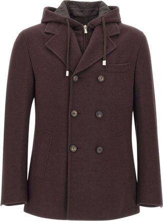 Eleventy Abrigo cruzado de lana y cachemira con capucha desmontable - Coats - Hombre - Marr&oacute;n - 2XL