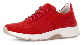 Gabor Keilsneaker GABOR ROLLINGSOFT, Damen, Gr. 35, rot, Textil, Veloursleder, Schuhe Keilsneaker, Freizeitschuh, Halbschuh, Schn&uuml;rschuh, Logoschriftzug an 