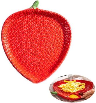 OEM Plato De Cer&aacute;mica Con Forma De Fruta, Plato De Cer&aacute;mica Creativo Con Forma De Fruta, Bol Decorativo Para Ensalada, Rojo, 16,5 X 20,8 X 2,5 Cm