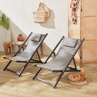 Sweeek Set Of 2 Aluminium Multi-position Sun Loungers in Grey