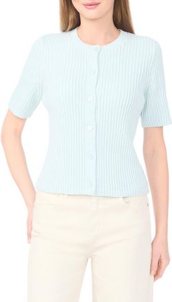 Halogen Ribbed Short Sleeve Cardigan in Skylight at Nordstrom Rack, Size X-Large
