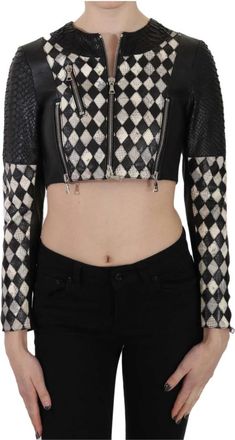 John Richmond Cropped Short Biker Jacket - Dames - Leren en Su&egrave;de Jassen - Zwart - 2XS - Leer - Jassen