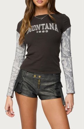 Edikted Montana Camo Layered Long Sleeve Graphic T-Shirt in Mix at Nordstrom, Size X-Small