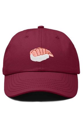 Dalix Shrimp Sushi Embroidered Dad Cap in Maroon at Nordstrom
