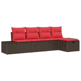 vidaXL Conjunto De Sof&aacute; De Jard&iacute;n 5 Pcs Marr&oacute;n Rat&aacute;n Sint&eacute;tico Vidaxl