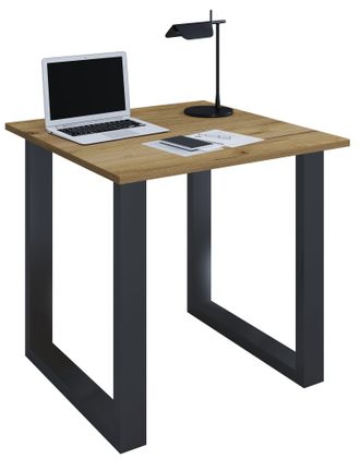 VCM Wood Desk Al. 76 X An. 80 X P. 80 Cm Mesa De Ordenador Lisa Pies De Metal De Alta Calidad Mesa De Trabajo Muebles De Oficina - Lona U (negro / Roble D