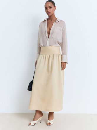 Mango Gonna midi bordi sfilacciati giallo pastello - Donna - 36 - MANGO