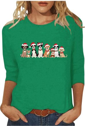 Generic Novelty Christmas Tops for Women Lightweight 3/4 Sleeve Plush V-Neck Christmas T Shirts Loose Xmas Casual Holiday Pullover Tshirt Womens Tunic Blouses