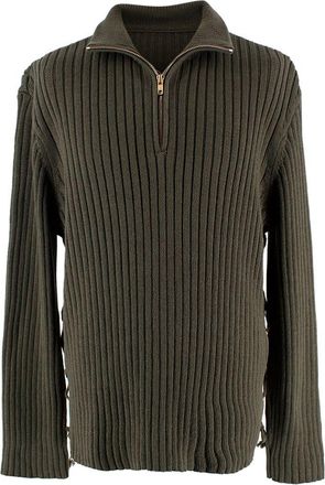 Dion Lee Khaki Ribbed Quarter Zip Jumper with Rope Detail Size M