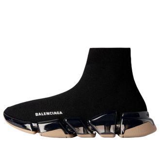 Balenciaga (WMNS) Balenciaga Speed 2.0 Full Clear Sole Recycled Knit Black Beige 617196W2DC41092