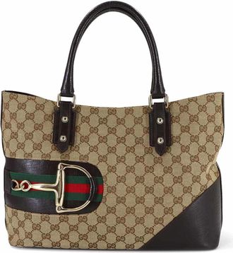 Gucci Beige Brown Gg Canvas Leather Handbag Tote Bag (Pre-Owned)