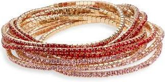 Nordstrom Rack Set of 10 Crystal Stretch Bracelets in Ruby Multi- Gold at Nordstrom Rack