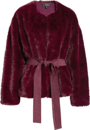 Tahari by ASL Tie Waist Faux Fur Jacket in Cranberry at Nordstrom, Size X-Small