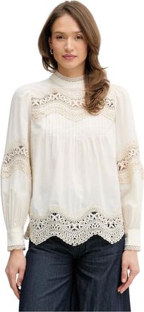 Oui Overhemden, Dames, Beige, XS, Katoen, Katoenen Blouse