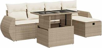 vidaXL Vidaxl - Juego De Sof&aacute;s Jard&iacute;n Con Cojines 6 Pzas Rat&aacute;n Sint&eacute;tico Beige