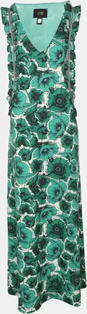 Roberto Cavalli Green Floral Print Jersey Sleeveless Maxi Dress