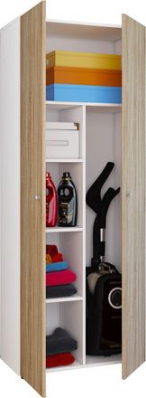 ebuy24 Gabinete De Escoba Vcm 6 Compartimentos Dimensiones: An. 70 X Al. 178 X T. 40 Cm Gabinete Para El Hogar Gabinete Multiusos Vandol (blanco / Roble Sono