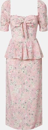 Alessandra Rich Vestido midi de seda floral con peplum