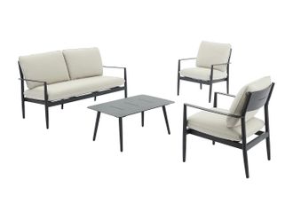 Vente-Unique Salotto Da Giardino In Alluminio: Un Divano A 2 Posti, 2 Poltrone E 1 Tavolino Antracite Con Cuscini Beige - Tavinya Di Mylia
