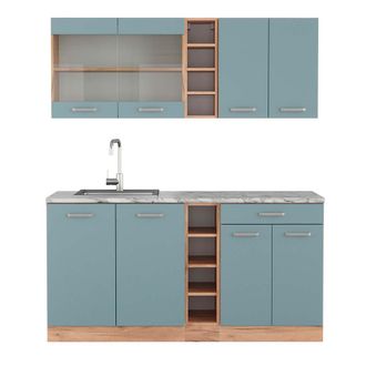 Vicco Cocina Vers&aacute;til R-line, Roble Azul-gris-dorado, 160 Cm, Et M&aacute;rmol
