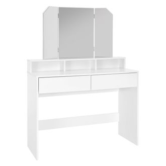 ML Design Ml-design - Tocador Moderno Con 2 Caj&oacute;nes Y 3 Compartimentos Abiertos Y Espejo Plegable 100x40x140cm Blanco Fabricado En Madera Mdf Mesa De Peluquer&iacute;a